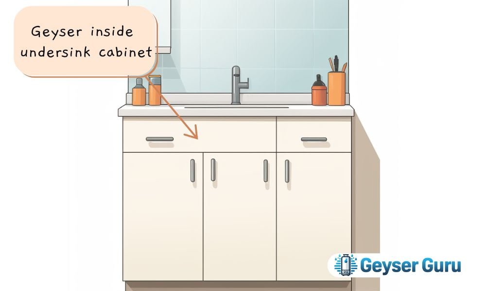 geyser inside sink cabinet