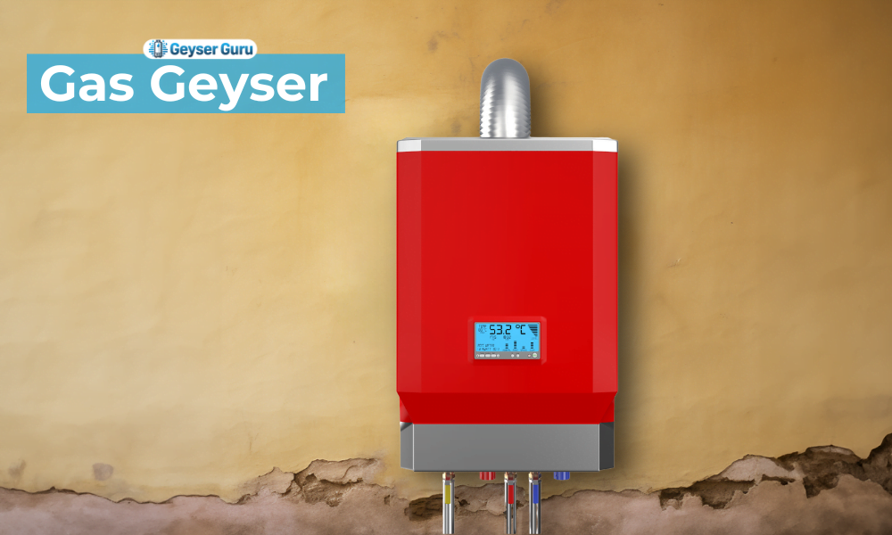 Gas geyser attached in an Indian Bathroom